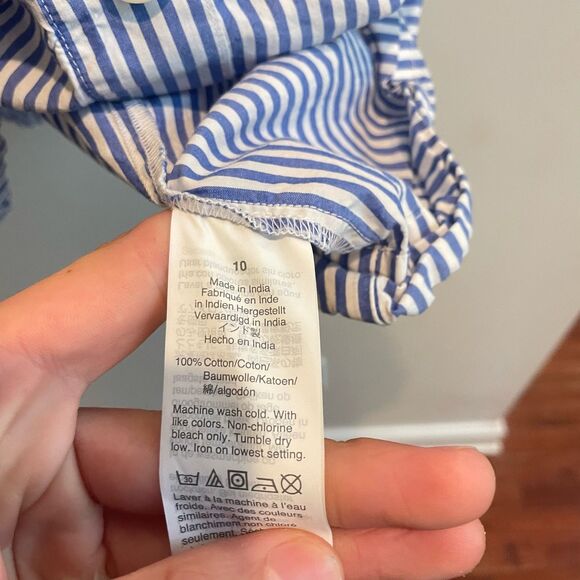 Crewcuts Girls Blue Striped Sundress Size 10 Button Front Pockets Smocked Waist - Picture 4 of 11